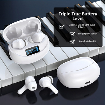 Prave bežične TWS slušalice s digitalnim zaslonom, Bluetooth 5.3, IPX4, trajanje baterije 4–8 sati, domet 15 m