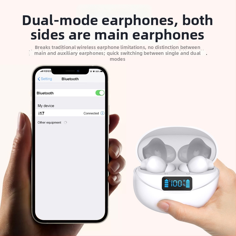 Prave bežične TWS slušalice s digitalnim zaslonom, Bluetooth 5.3, IPX4, trajanje baterije 4–8 sati, domet 15 m