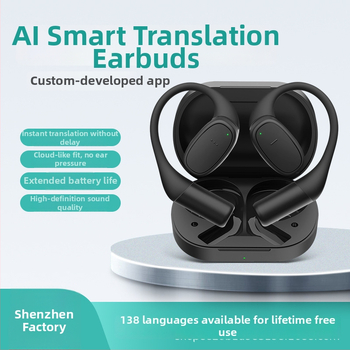 AI tulkošanas auskari konferencēm — vienlaicīga tulkošana, daudzvalodu tulkojums, Bluetooth 5.3, nēsāšana uz auss ar āķi, skārienvadība, modelis V1