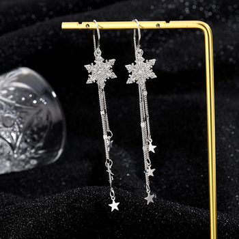 Fülbevalók tiszta ezüstből, hópehely és csillag függőkkel, elegáns divat ékszer