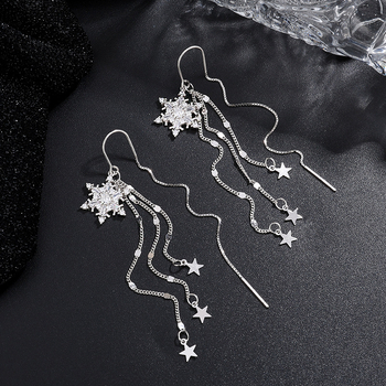 Fülbevalók tiszta ezüstből, hópehely és csillag függőkkel, elegáns divat ékszer