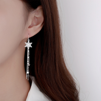 Fülbevalók tiszta ezüstből, hópehely és csillag függőkkel, elegáns divat ékszer