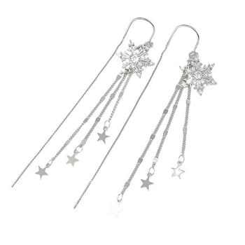 Fülbevalók tiszta ezüstből, hópehely és csillag függőkkel, elegáns divat ékszer