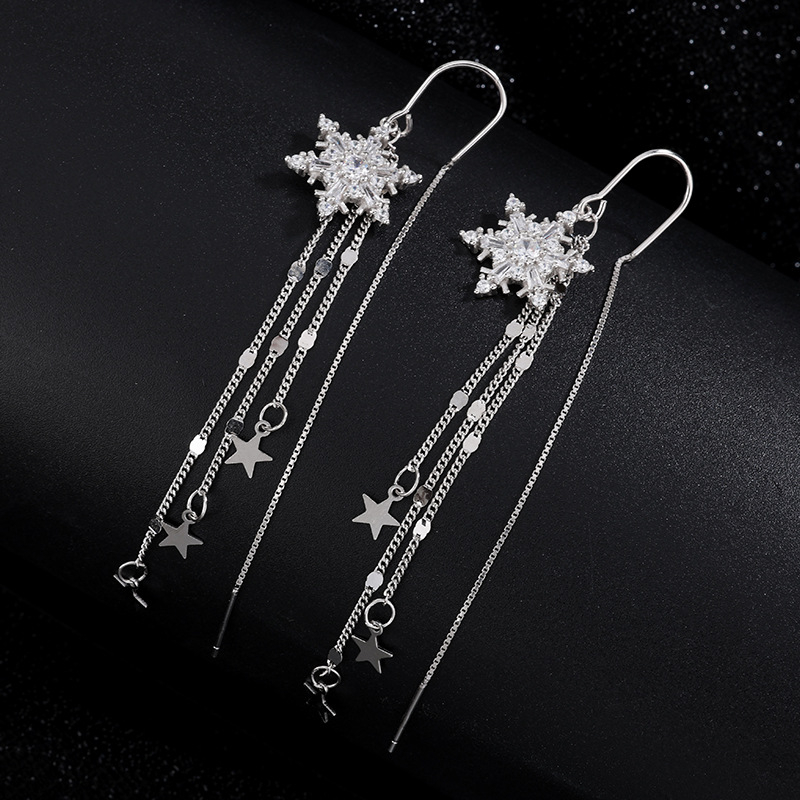 Fülbevalók tiszta ezüstből, hópehely és csillag függőkkel, elegáns divat ékszer