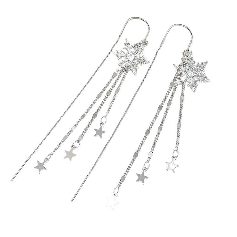 Fülbevalók tiszta ezüstből, hópehely és csillag függőkkel, elegáns divat ékszer