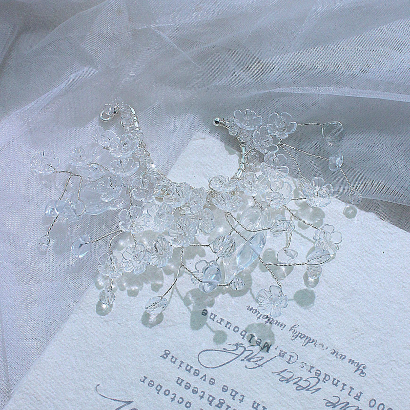 Αυθεντικά σκουλαρίκια από ακρυλικό με λουλούδια, γυάλινα κρύσταλλα, χειροποίητα πλεκτά, κρύσταλλο ένθετο