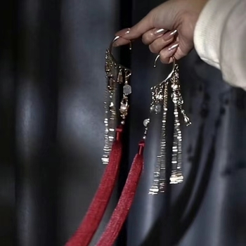 Μεταλλικά σκουλαρίκια με φούντες σε κινεζικό στυλ, χειροποίητα, Lehui L1721, καλοκαίρι 2025