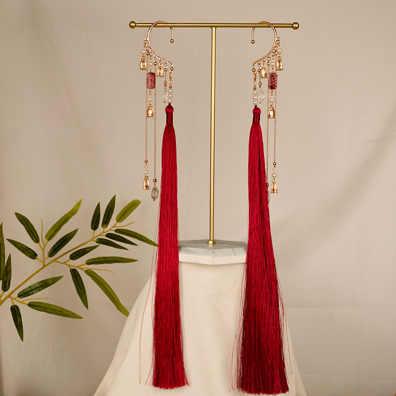 Μεταλλικά σκουλαρίκια με φούντες σε κινεζικό στυλ, χειροποίητα, Lehui L1721, καλοκαίρι 2025