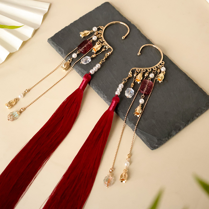 Μεταλλικά σκουλαρίκια με φούντες σε κινεζικό στυλ, χειροποίητα, Lehui L1721, καλοκαίρι 2025