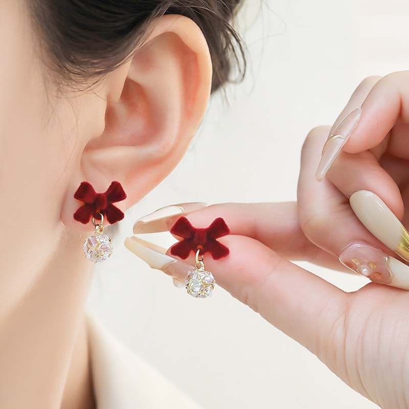 Naušnice - mašna oblik, cirkon, elektroplatirano, Haoteng Jewelry, lagani luksuzni stil