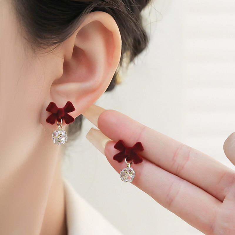 Naušnice - mašna oblik, cirkon, elektroplatirano, Haoteng Jewelry, lagani luksuzni stil