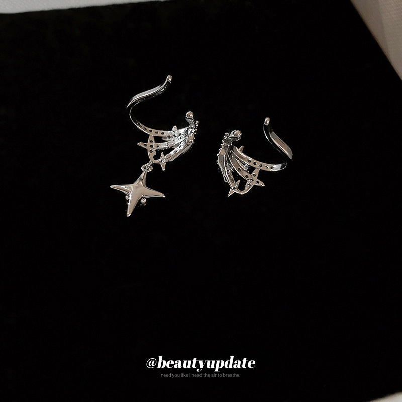 Klipi za uho od legure s cirkonima, geometrijski dizajn u obliku prstena, ženski lagani luksuzni stil