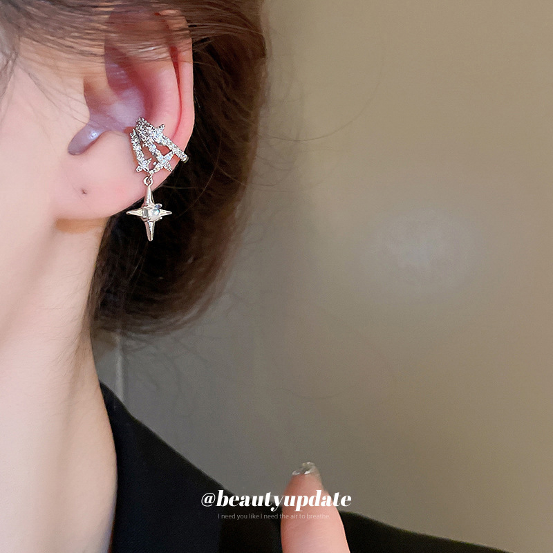 Klipi za uho od legure s cirkonima, geometrijski dizajn u obliku prstena, ženski lagani luksuzni stil