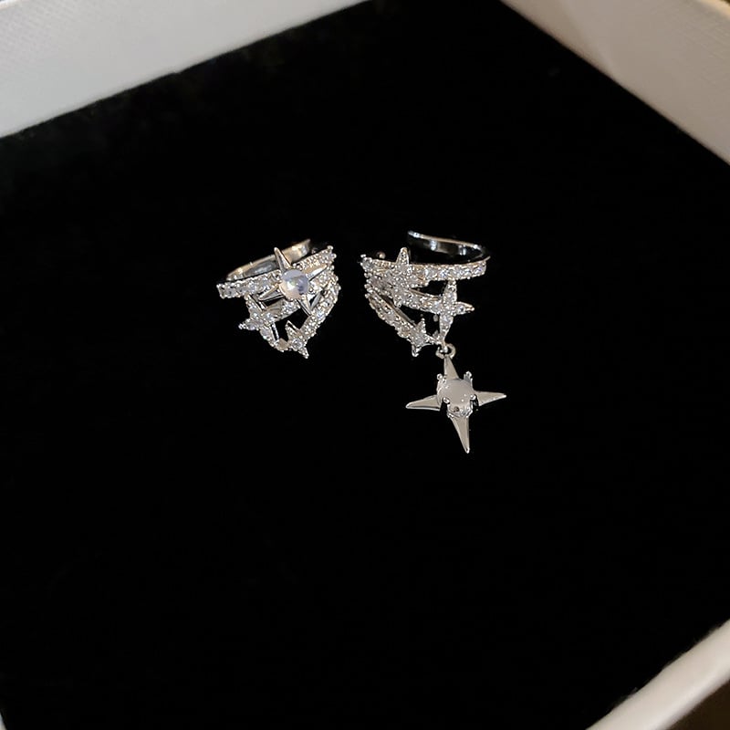 Klipi za uho od legure s cirkonima, geometrijski dizajn u obliku prstena, ženski lagani luksuzni stil