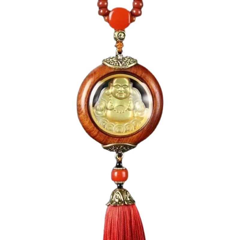 Pandant auto dublu – Avalokiteshvara și Buddha Maitreya, Mu xuan, lemn, stil modern, decor interior, ornamente auto