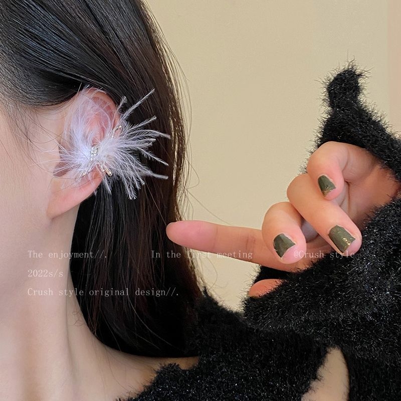 Mei Ying cercei clipuri retro pentru urechi cu zirconiu și franjuri din pene – fără piercing, lux ușor pentru femei