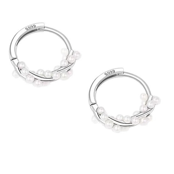 Cercei – viță de perle cu geometrie răsucită, tijă din argint S999