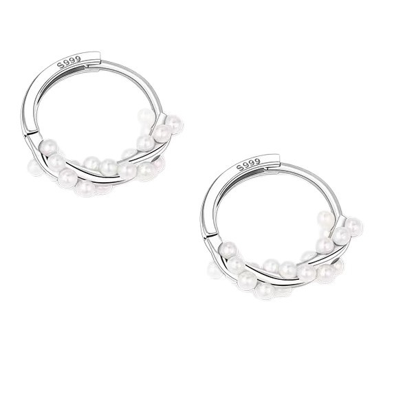 Cercei – viță de perle cu geometrie răsucită, tijă din argint S999