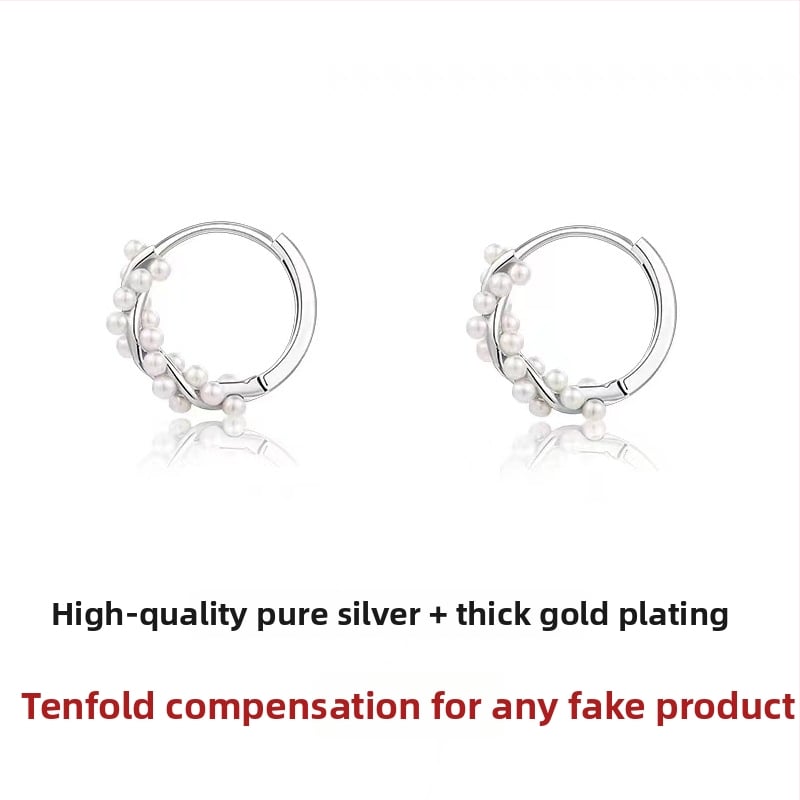 Cercei – viță de perle cu geometrie răsucită, tijă din argint S999