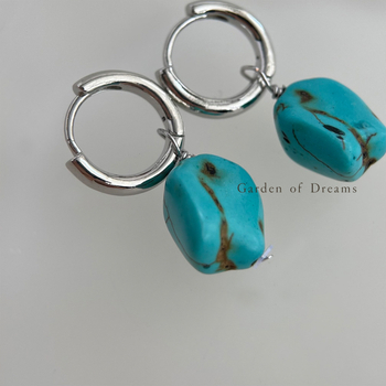 Cercei realizați manual, geometrici, în stil tibetan etnic, turcoaz sintetic – retro literar