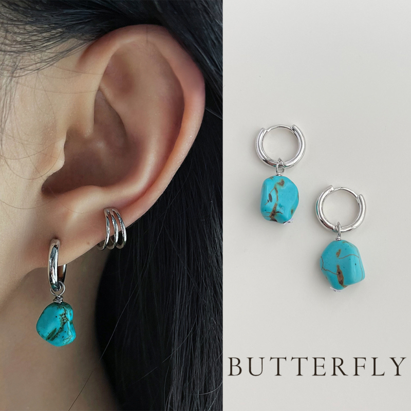 Cercei realizați manual, geometrici, în stil tibetan etnic, turcoaz sintetic – retro literar