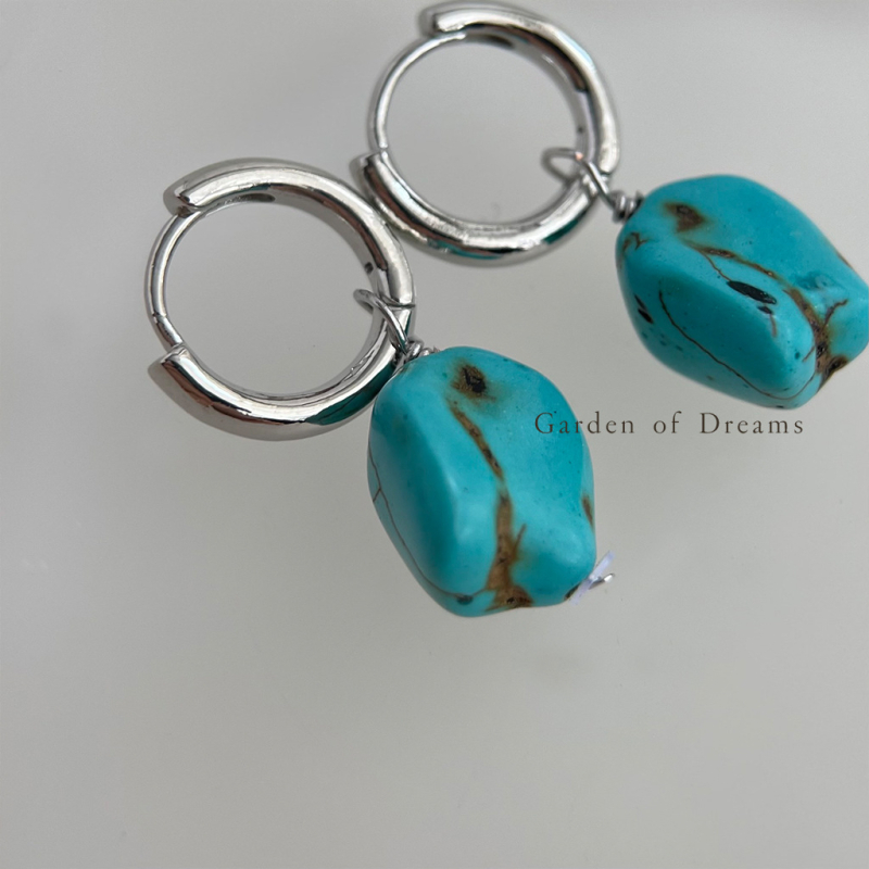 Cercei realizați manual, geometrici, în stil tibetan etnic, turcoaz sintetic – retro literar