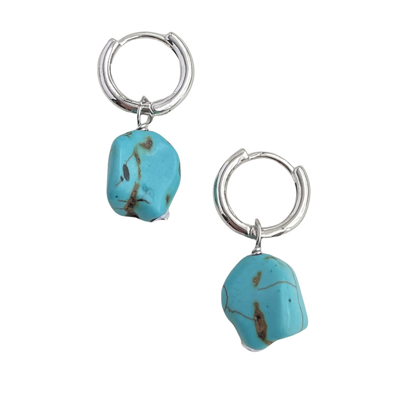 Cercei realizați manual, geometrici, în stil tibetan etnic, turcoaz sintetic – retro literar