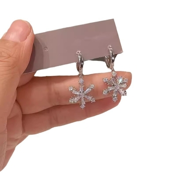 Cercei din cupru cu zirconiu – fulg de zăpadă rotativ, stil floare, iarnă 2024