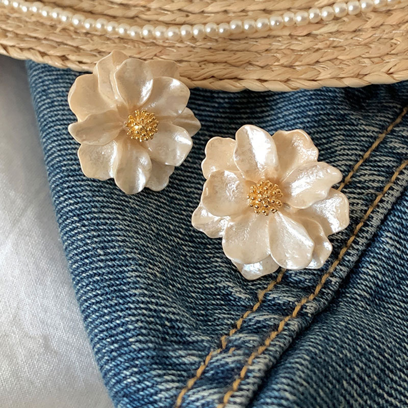 RONERAI fém fülbevalók camellia motívummal, elektroplatírozott felülettel, francia vintage-stílusú nőknek