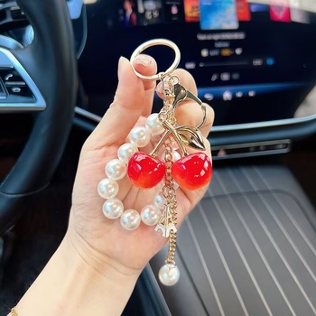 Privjesak za telefon s bisernim lancem, smolasti materijal, završna kapljica ulja, voćni uzorak, korejski svježi stil