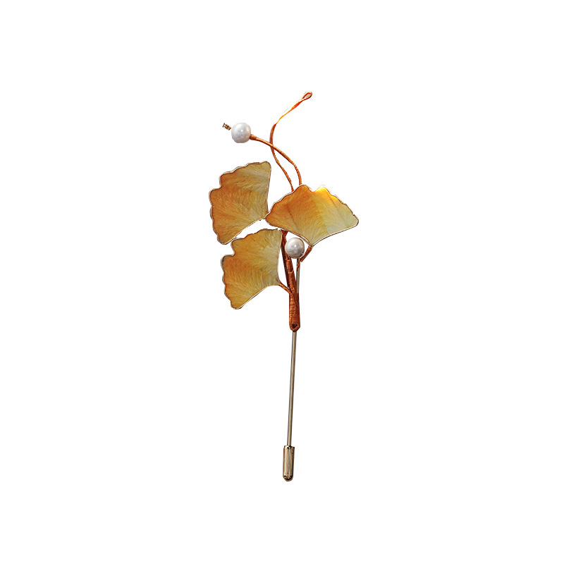 Broșă: Frunză de Ginkgo, floare de catifea, lucrată manual, inspirată din patrimoniul cultural imaterial, stil feminin antic, decorativ din aliaj