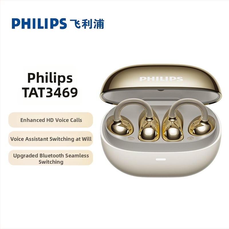 Philips căşti Bluetooth cu clips pentru urechi – deschise pe ureche, fără fir, Bluetooth 5.0, autonomie peste 8 ore, rezistent la apă, model TAT3469