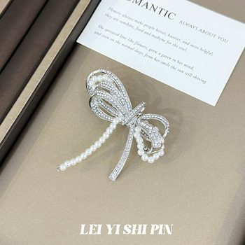 Broșă manuală cu fluture și perle, formă de fundă, din material textil, accesorii pentru femei