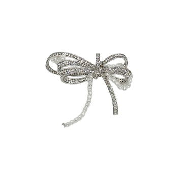 Broșă manuală cu fluture și perle, formă de fundă, din material textil, accesorii pentru femei