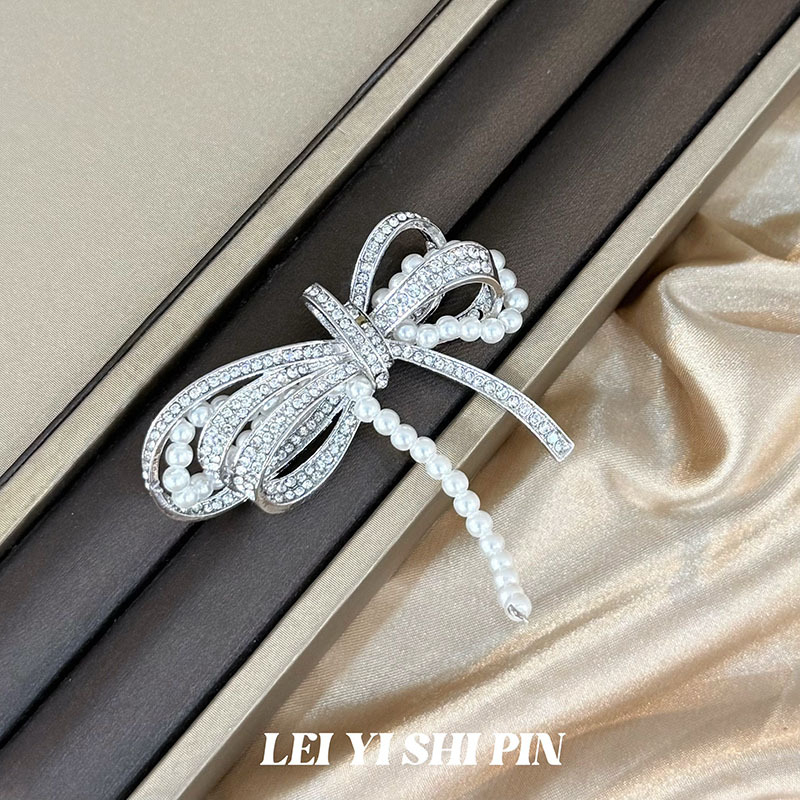 Broșă manuală cu fluture și perle, formă de fundă, din material textil, accesorii pentru femei