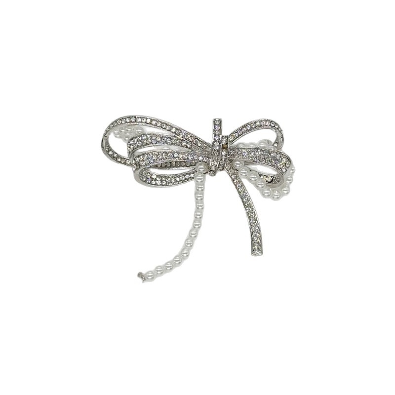 Broșă manuală cu fluture și perle, formă de fundă, din material textil, accesorii pentru femei