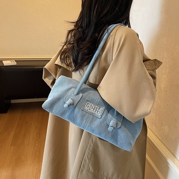 Geantă de subraț pentru femei, stil street, din pânză, formă dumpling, cu fermoar, buzunare interioare: fermoar, telefon, documente