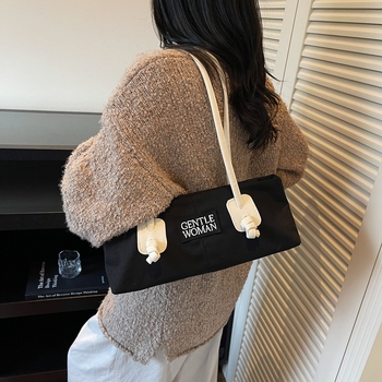 Geantă de subraț pentru femei, stil street, din pânză, formă dumpling, cu fermoar, buzunare interioare: fermoar, telefon, documente