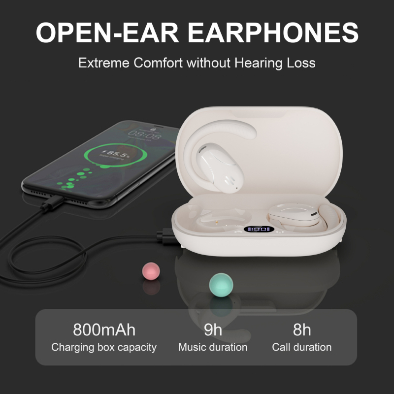 Cască Bluetooth cu cârlig rotativ, conductie prin aer, IPX5, Bluetooth 5.4, autonomie peste 8 ore