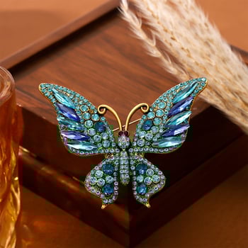 Broșă fluture - aliaj, placare electrolitică, formă animal, anti-reflexie, accesoriu pentru femei