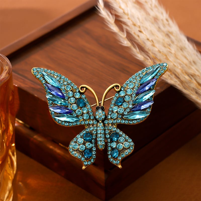 Broșă fluture - aliaj, placare electrolitică, formă animal, anti-reflexie, accesoriu pentru femei
