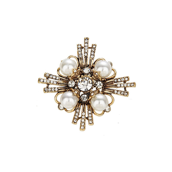 Broșă vintage cu cruce, diamante și perle pentru femei, cupru-zirconiu, 24 g, stil retro