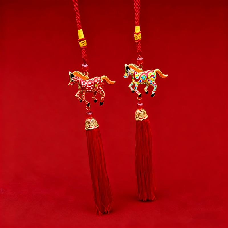 Autódísz — Brilliant, ötvözet, Ló éve tassel és kristályos medál, kínai hagyományos stílus, belső dekoráció (visszapillantó tükör)