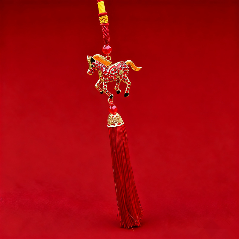 Autódísz — Brilliant, ötvözet, Ló éve tassel és kristályos medál, kínai hagyományos stílus, belső dekoráció (visszapillantó tükör)