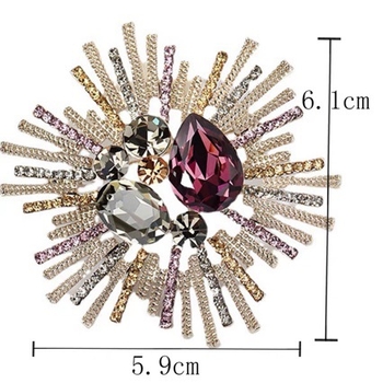 Accesorii — broșă, cupru încrustat cu zirconiu, formă de flori și frunze, montură cu diamante