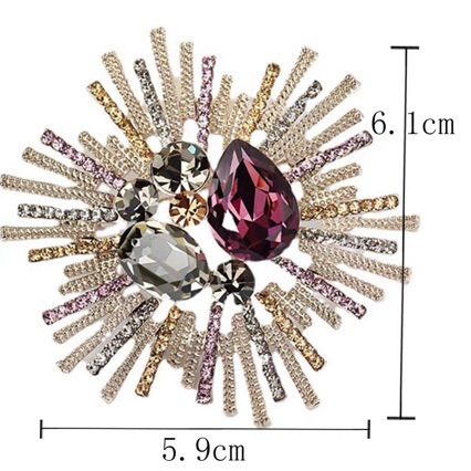 Accesorii — broșă, cupru încrustat cu zirconiu, formă de flori și frunze, montură cu diamante