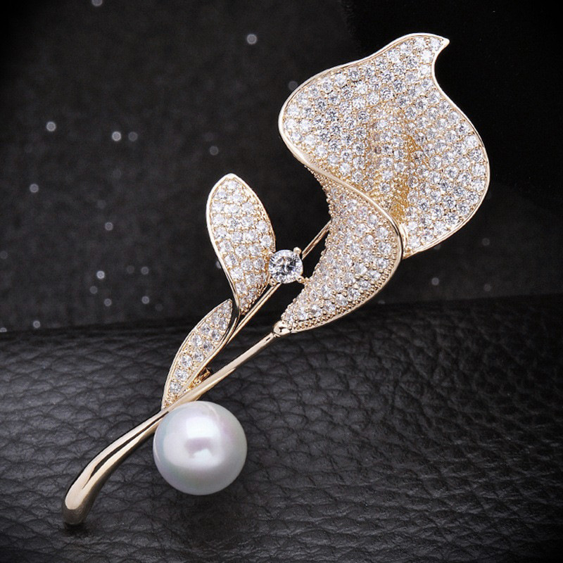 Broșă din aliaj Calla Lily, stil coreean, decor, placare electrolitică, anti-derapare, fixare