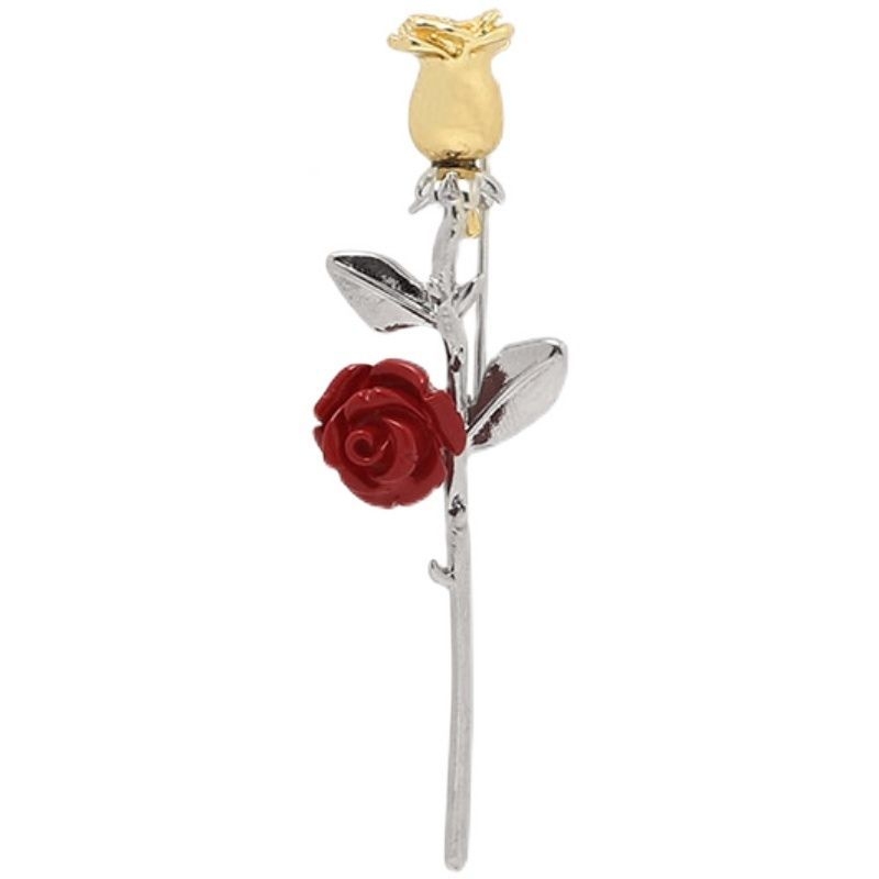 Broșă cu floare de trandafir – aliaj zinc, placare electrochimică, unisex, decorativă și cadou, vara 2024