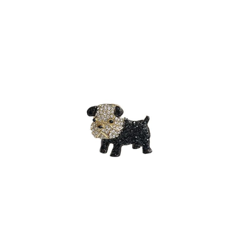 Broșă cu cățeluș desenat în stil cartoon – accente diamantate, materiale mixte, decorativ, cadou