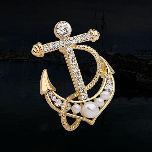 Broșă ancoră din aliaj - electroplacată, decorativă, unisex, stil natural, Model B1036